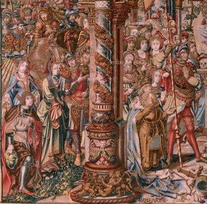Flämischer Wandteppich. Serie Die Ehren. Glaube. Erster Wandteppich der Serie. Modell Zeichner aus dem Kreis von Bernard van Orley und Jan Gossaert. Herstellung Pieter van Aelst, Brüssel. Ca. 1550 von Bernaert van (circle of) Orley