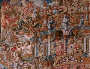 Flämischer Wandteppich. Serie Die Ehren. Ruhm. Dritter Wandteppich der Serie. Modell von Zeichnern aus dem Kreis von Bernard van Orley und Jan Gossaert (Mabuse). Herstellung Pieter van Aelst, Brüssel. Ca. 1550. Stoff Gold, Silber, Seide und Wolle. von Bernaert van (circle of) Orley