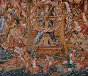 Flämischer Wandteppich. Serie Die Ehren. Fortuna, Der Weg zu den Ehren. Fünfter Wandteppich in der Serie. Modellzeichner aus dem Kreis von Bernard van Orley und Jan Gossaert de Mabuse. Herstellung Pieter van Aelst, Brüssel von Bernaert van (circle of) Orley