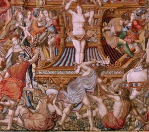 Flämischer Wandteppich. Serie Die Ehren. Schande. Sechster Wandteppich der Serie. Modell Zeichner aus dem Kreis von Bernard van Orley und Jan Gossaert. Herstellung Pieter van Aelst, Brüssel. Ca. 1550 von Bernaert van (circle of) Orley