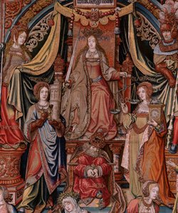 Flämischer Wandteppich. Serie Die Ehren. Gerechtigkeit. Neunter Wandteppich der Serie. Modell Zeichner aus dem Kreis von Bernard van Orley und Jan Gossaert. Herstellung Pieter van Aelst, Brüssel. Ca. 1550 von Bernaert van (circle of) Orley