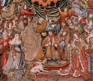 Flämischer Wandteppich. Serie Die Ehren; Adel. Vierter Wandteppich in der Serie. Modellzeichner aus dem Kreis von Bernard van Orley und Jan Gossaert (Mabuse). Herstellung Pieter van Aelst, Brüssel. Ca. 1550. Stoff Gold, Silber, Seide und Wolle von Bernaert van (circle of) Orley