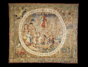 Brüsseler allegorischer Wandteppich, der den Monat Dezember aus "Die Medaillon-Monate" darstellt, ca. 1525 von Bernaert van Orley