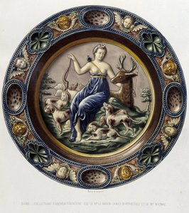 Diana (Artemis) die Jägerin - Keramikplatte, in „The work of Bernard Palissy“ von C. Delange und C. Borneman, Paris