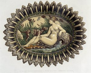 Die Nymphe von Fontainebleau - Keramikplatte, in „Das Werk von Bernard Palissy“ von C. Delange und C. Borneman, Paris