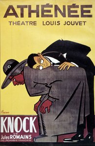 Plakat von Knock von Jules Romans im Theater Louis Jouvet Athenee, von Bernard Becan (Bernhard Kahn) (1890-1943) von Bernard Becan