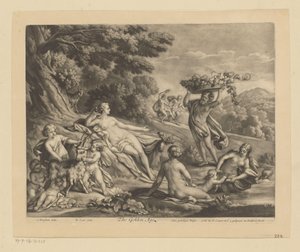 Halbnackte Figuren und Böcke in einer Landschaft von Bernard Lens (II)