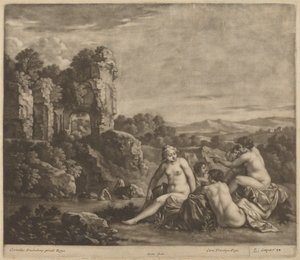 Badende in einer Landschaft von Bernard Lens, after Cornelis van Poelenburch