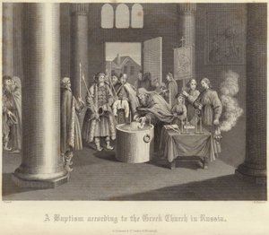 Eine Taufe nach der griechischen Kirche in Russland von Bernard Picart