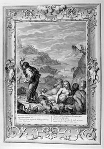 Deukalion und Pyrrha bevölkern die Welt neu, indem sie Steine hinter sich werfen, 1733