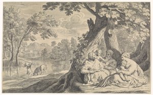 Landschaft mit Heiliger Familie, begleitet von Elisabeth und Johannes dem Täufer von Bernard Picart