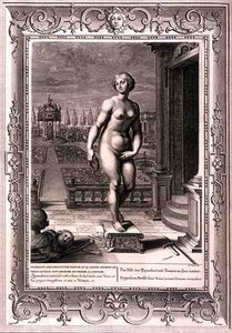 Pygmalion ist in eine Statue verliebt, die er gemacht hat, und auf sein Gebet hin verwandelt Venus sie in eine Frau von Bernard Picart