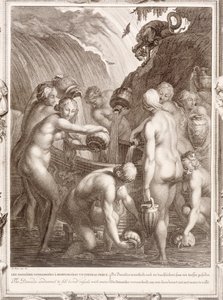 Die Danaiden, verurteilt, durchlöcherte Gefäße mit Wasser zu füllen, 1730
