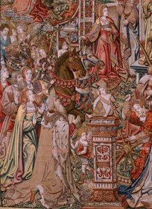 Flämischer Wandteppich. Serie Die Ehren. Klugheit. Siebter Wandteppich der Serie. Modell von Zeichnern aus dem Kreis von Bernard van Orley und Jan Gossaert (Mabuse). Herstellung Pieter van Aelst, Brüssel. Ca. 1550. Stoff Gold, Silber, Seide und Wolle.