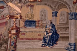 Flämischer Wandteppich. Serie Die Legende der Madonna von der Zavel. Die Ankunft der Statue der Madonna. Herstellung Brüssel. Zeichner Barend van Orley