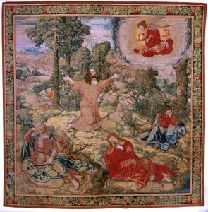 Flämischer Wandteppich. Serie Die Passion Christi (De vierkante passie). Christus am Ölberg (Christus in de Hof van Olijven). Herstellung Pieter de Pannemaeker, Brüssel. Zeichner Barend van Orley. Ca 1518-1522. von Bernard van Orley