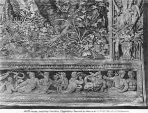 Die Jagden von Maximilian, Zwillinge, Die Hirschjagd, die Versammlung, Gobelins-Manufaktur (Detail) von Bernard van Orley