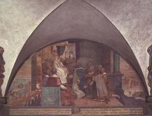 St. Antoninus stellt sich Papst Eugen III. als Botschafter vor, Lünette