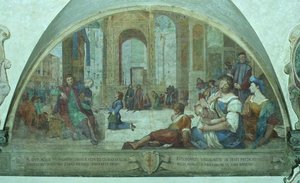 Der junge St. Antonius betet vor dem Kreuz im Stadtplatz von Bernardino Barbatelli Poccetti