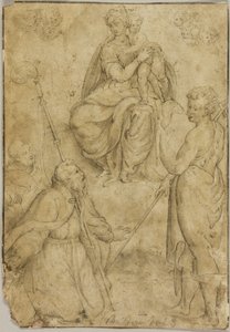 Sitzende Madonna mit Kind, Bischofs- und Mönchsheiligen und Johannes dem Täufer