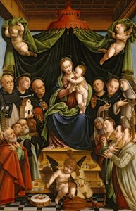 Madonna und Kind auf dem Thron mit Heiligen und Stiftern von Bernardino Lanino