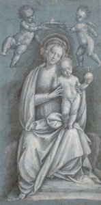 Die Madonna und das Kind, gekrönt von zwei Engeln