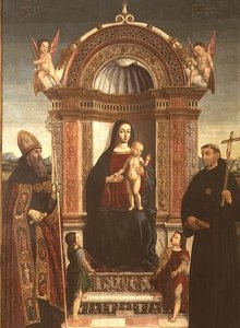 Madonna mit Kind, St. Nikolaus von Tolentino und St. Augustinus von Bernardino Loschi