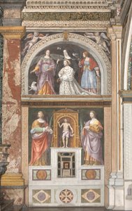 Ippolita Sforza mit der Heiligen Agnes und der Heiligen Katharina und darunter die Heilige Apollonia und die Heilige Lucia, ca. 1522-25 (Fresko) (Detail) von Bernardino Luini