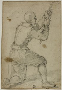 Mann auf gebeugtem Knie, der an einem Seil zieht von Bernardino Poccetti