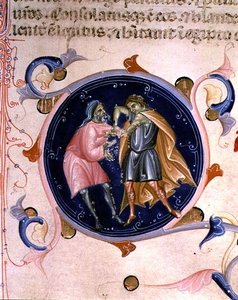 Miniatur von zwei streitenden Männern, aus der Bibel von Karl V. von Valois von Bernardino da Modena