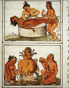 Menschenopfer und Kannibalismus der Azteken. Manuskript von Bernardino Sahagun