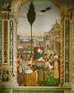 Aeneas Silvius Piccolomini, Papst Pius II. im Hafen von Ancona, Italien, wo er starb, während er auf die Kreuzfahrer wartete