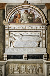Grabdenkmal zu Ehren von Giovanni Basso della Rovere (1403-1483) - Oben: „Der tote Christus, unterstützt von zwei Engeln“ - Fresko von Pinturicchio (Bernardino di Betto) (1454-1513) 1484-1492 Rom, Basilika Santa Maria del Popolo von Bernardino di Betto Pinturicchio