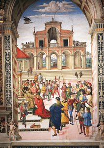 Italien, Siena, Kathedrale, Piccolomini-Bibliothek, Enea Silvio Piccolomini wird von Kaiser Friedrich III. zum Dichter gekrönt (Detail) von Bernardino di Betto Pinturicchio