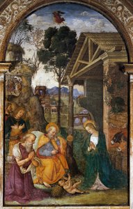 Geburt Christi mit dem Heiligen Hieronymus, frühes Fresko von Bernardino Betti, bekannt als Il Pinturicchio