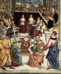 Pius II. berief in Mantua eine Diät ein, um einen Kreuzzug gegen die Türken zu planen, Detail der Geschichten von Pius II. von Bernardino di Betto Pinturicchio