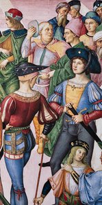 Die Piccolomini-Bibliothek, Nordostwand: Aeneas Sylvius wird vom Kaiser Friedrich III. zum Dichter gekrönt, 27. Juli von Bernardino di Betto Pinturicchio