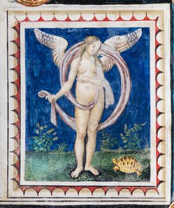 Die Piccolomini-Bibliothek, die Decke, Tafel mit Allegorie der Vorsehung, Fresko von Bernardino di Betto, bekannt als Pinturicchio