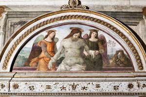 Der tote Christus, unterstützt von zwei Engeln - Fresko von Pinturicchio (Bernardino di Betto) (1454-1513) 1484-1492, Rom, Basilika Santa Maria del Popolo, Italien