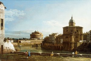 Ansicht von Rom entlang des Tiber, mit der Kirche San Giovanni dei Fiorentini im Hintergrund von Bernardo Bellotto
