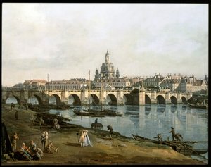 Blick auf Dresden von der rechten Seite der Elbe, unterhalb der Augustusbrücke