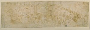 Salomo und die Königin von Saba (recto); Skizze der Königin von Saba (verso) von Bernardo Castello
