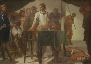 Mucius Scaevola konfrontiert König Porsenna von Bernardo Cavallino