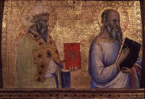 Heiliger Gregor der Große und ein nicht identifizierbarer Heiliger von Bernardo Daddi