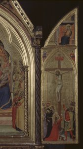 Triptychon (rechter Flügel) Die Kreuzigung Christi und Verkündigung (oben), 1338 von Bernardo Daddi