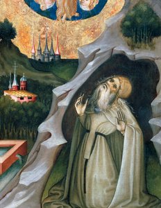 Einsiedler in Ekstase, Detail (vom Altarbild der hl. Maria Magdalena), von Bernat Martorell, katalanische gotische Kunst von Bernardo Martorell