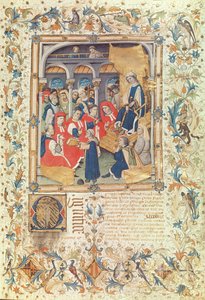 Der Autor präsentiert sein Buch den Räten von Barcelona in Anwesenheit von Königin Maria, der Frau von Alfons V.