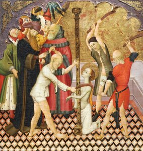 Die Geißelung der Heiligen Eulalia, Detail der Predella eines Altars aus der Kathedrale von Vic, von Bernat Martorell von Bernardo Martorell