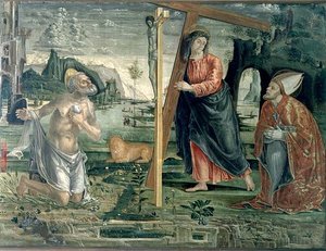 Christus trägt das Kreuz mit St. Augustinus und St. Hieronymus von Bernardo Parentino