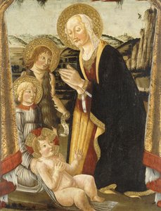 Die Madonna und das Kind mit dem kleinen Johannes dem Täufer und einem Engel